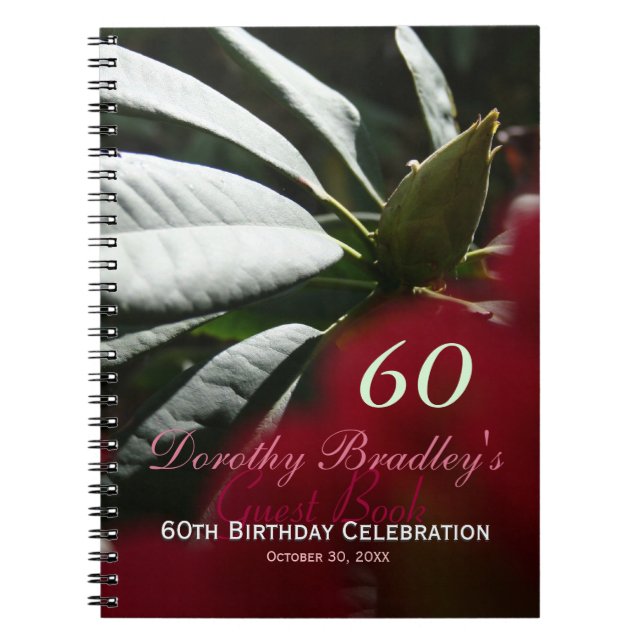 Rhododendron 60th Birthday Party Custom Guest Book (Front)
