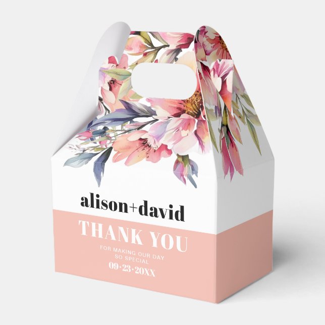 Rhododendron and flowers bold typography wedding favour box (Front Side)