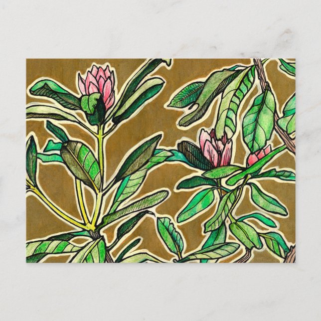 Rhododendron Azalea Spring Flowers Floral Sketch Postcard (Front)