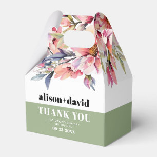 Rhododendron branch flowers typography wedding favour box