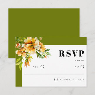 Rhododendron branch, orange yellow flowers wedding RSVP card