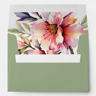 Rhododendron branch peach pink flowers wedding envelope