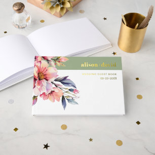 Rhododendron branch peach-pink flowers wedding guest book