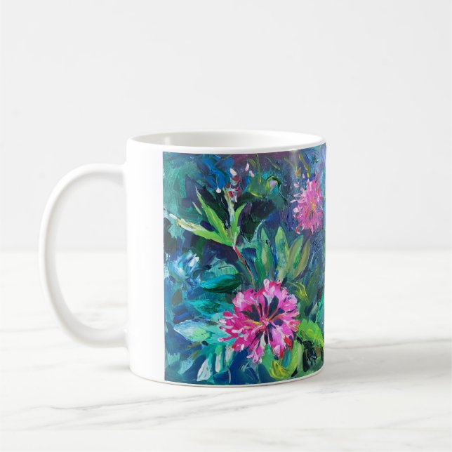 rhododendron flowers, impressionistic painting coffee mug (Left)