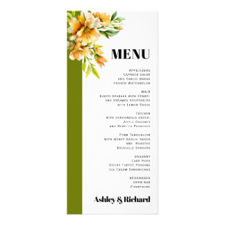 Rhododendron orange yellow fall wedding menu card