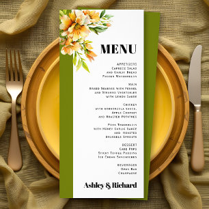 Rhododendron orange yellow fall wedding menu card