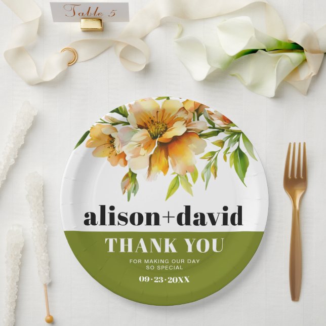 Rhododendron orange yellow flowers fall wedding paper plate (Wedding)