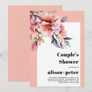 Rhododendron, peach-pink flowers couple's shower invitation