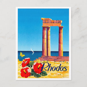 Rhodos, Greece, pillar, vintage, travel postcard
