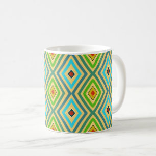 Rhombus Diamond Green Blue Geometrical Coffee Mug