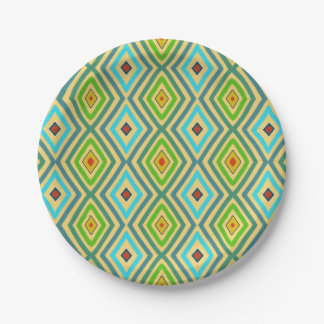 Rhombus Diamond Green Blue Geometrical  Paper Plate