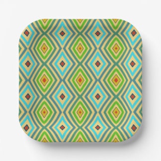 Rhombus Diamond Green Blue Geometrical  Paper Plate