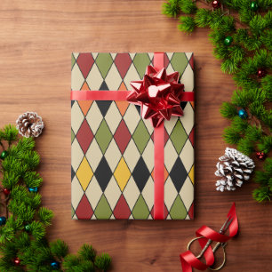 Rhombus Red Green Black Yellow Orange Wrapping Paper