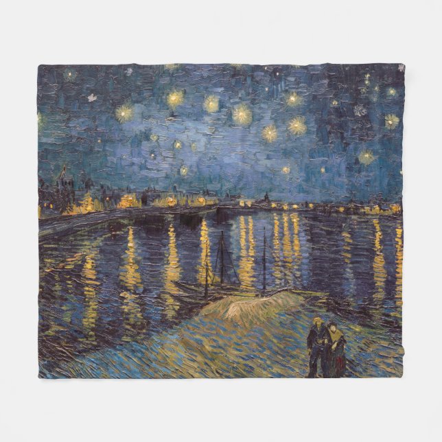 Rhone Riverfront Starry Night River View Fleece Blanket (Front (Horizontal))