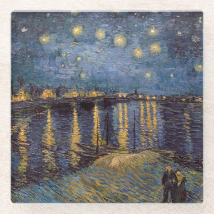 Rhone Riverfront Starry Night River View Glass Coaster
