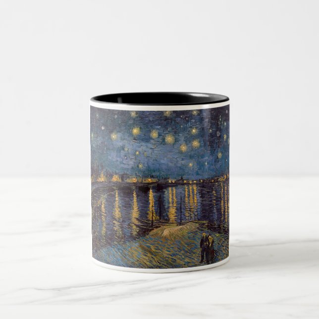 Rhone Riverfront Starry Night River View Two-Tone Coffee Mug (Center)