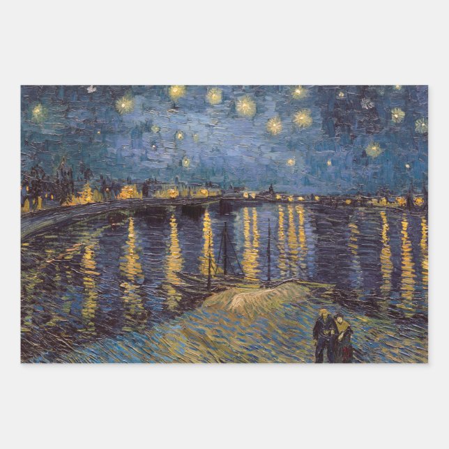 Rhone Riverfront Starry Night River View Wrapping Paper Sheet (Front)