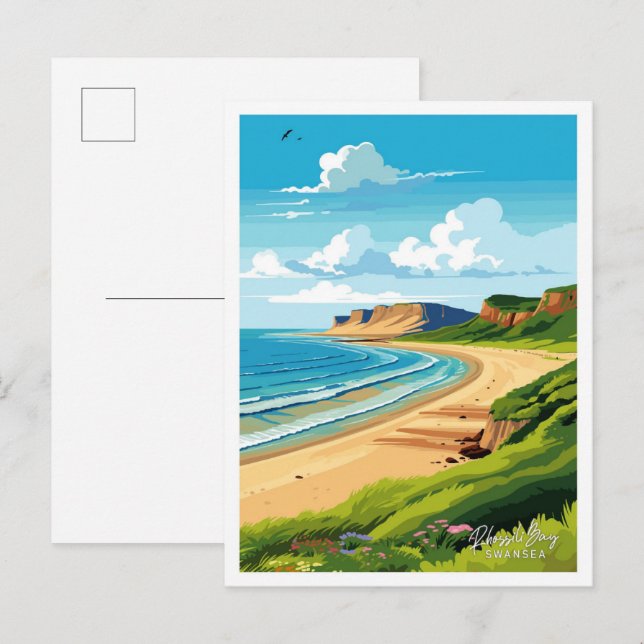 Rhossili Bay Swansea Travel Vintage illustration Postcard (Front/Back)