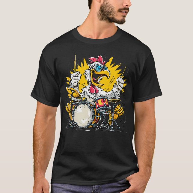 Rhythm Chicken With Drums For Drummer T-Shirt (Front)