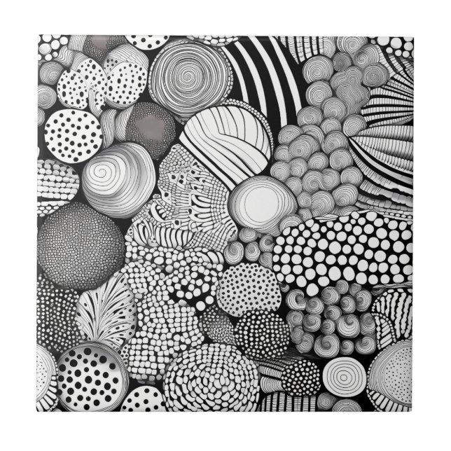 Rhythm in Black and White – Abstract Monochrome 6 Tile (Front)