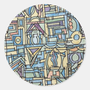 Rhythm In Blue-Hand Painted Modern Art Classic Round Sticker
