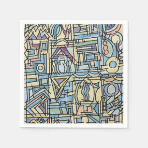 Rhythm In Blue-Hand Painted Modern Geometric Art Napkin