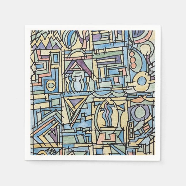 Rhythm In Blue-Hand Painted Modern Geometric Art Napkin (Front)