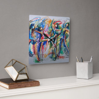 Rhythm of Motion Abstract Dancers Acrylic Wall Clo Square Wall Clock