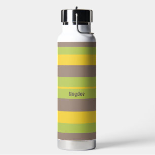 Rhythm Stripes Horizontal Lines Brown Yellow Green Water Bottle