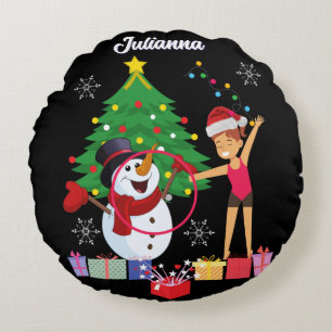 Rhythmic Gymnastics Christmas Celebration   Round Cushion