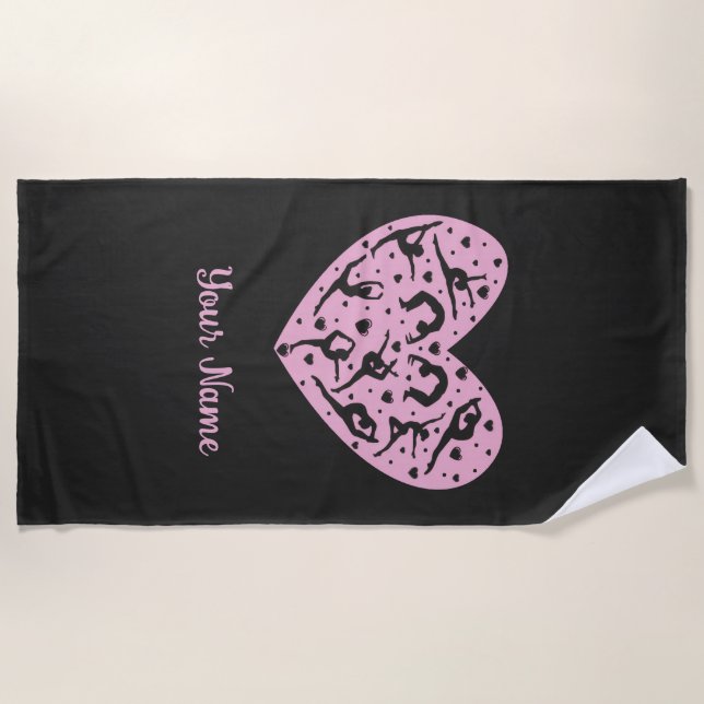 Rhythmic Gymnastics Heart Silhouette Beach Towel (Front)