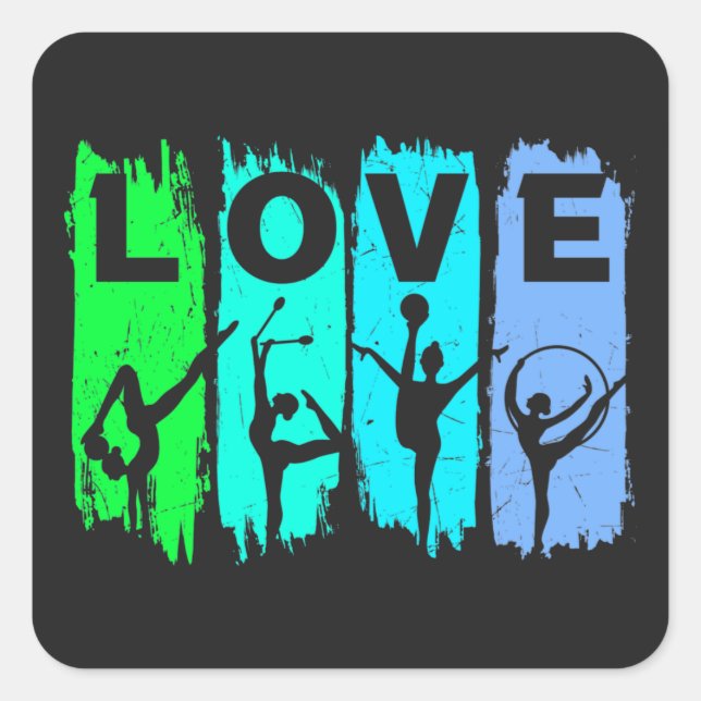 Rhythmic Gymnastics Love in Green and Aqua   Square Sticker (Front)
