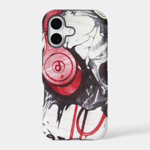 Rhythmic Skull Red Headphones Dark Art Designer Ho