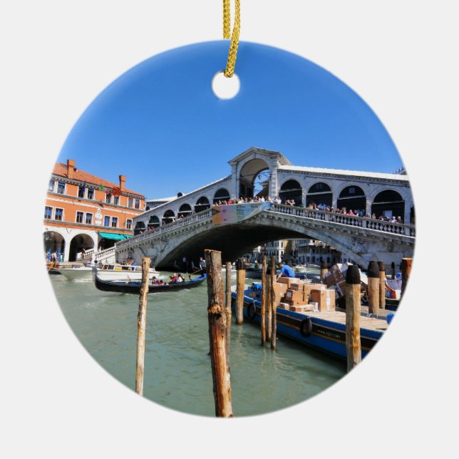 Rialto Bridge in Venice, Italy Ceramic Tree Decoration (Front)