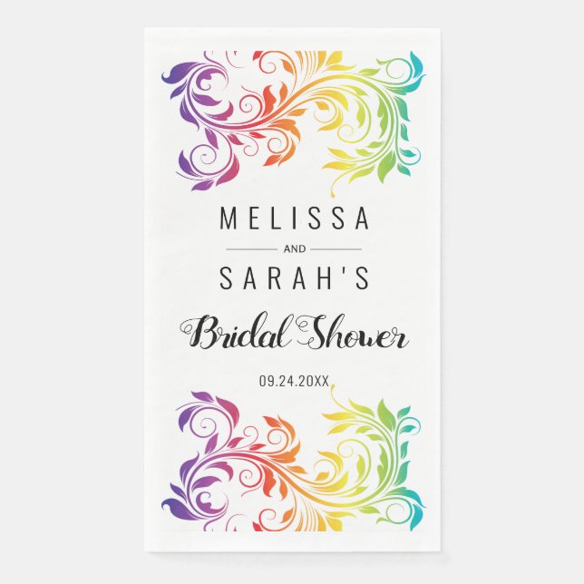 Rianbow colours scroll leaf lesbian bridal shower  napkin (Front)