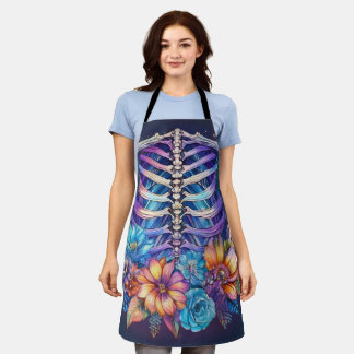 Rib cage and flowers design apron