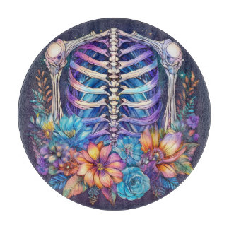 Rib cage and flowers design cutting board
