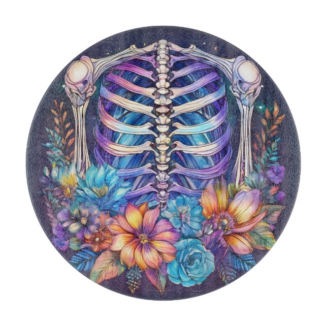 Rib cage and flowers design cutting board (Front)