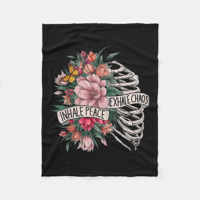 Rib Cage Inhale Peace Exhale Chaos Mental Health  Fleece Blanket (Front)
