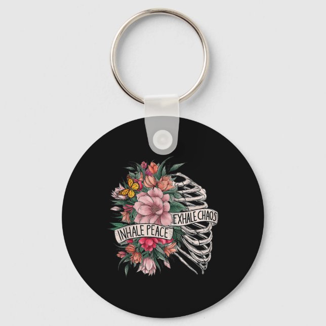Rib Cage Inhale Peace Exhale Chaos Mental Health  Key Ring (Front)