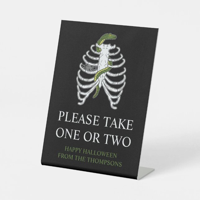 Rib Cage Snake Halloween Trick Or Treaters Candy Pedestal Sign (Front)