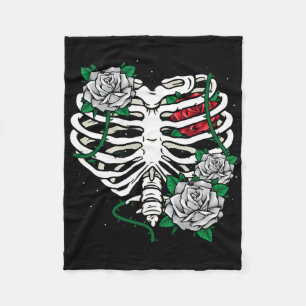 Rib Cage With Flowers Halloween Xray Skeleton Cand Fleece Blanket