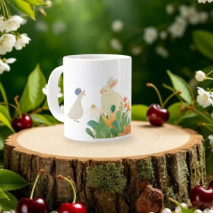 Ribbat and duck mack an conversation & flower, large coffee mug