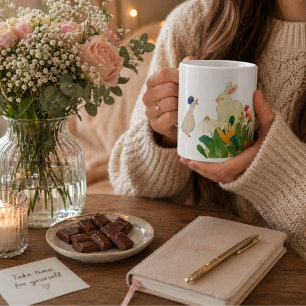 Ribbat and duck mack an conversation  & flower,  large coffee mug