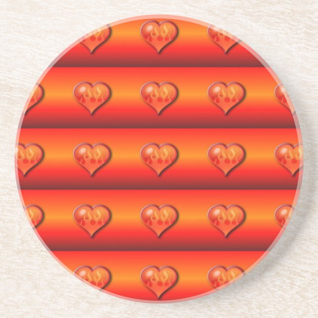 Ribbed Flaming Hearts Coaster (Front)