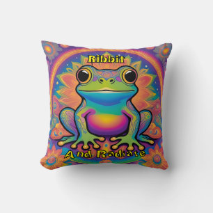Ribbit and Radiate Boho Frog Groovy Vibes Cushion