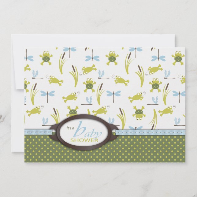 Ribbit Frog and Dragonfly Baby Shower Invitation (Front)