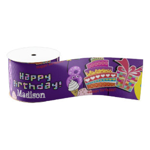 Ribbon, #8 Happy 8th Birthday Ribbon Grosgrain Ribbon