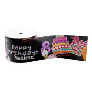 Ribbon, #8 Happy 8th Birthday Ribbon Grosgrain Ribbon