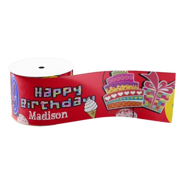 Ribbon, 9 Happy 9th Birthday Ribbon Grosgrain Ribbon (Spool)